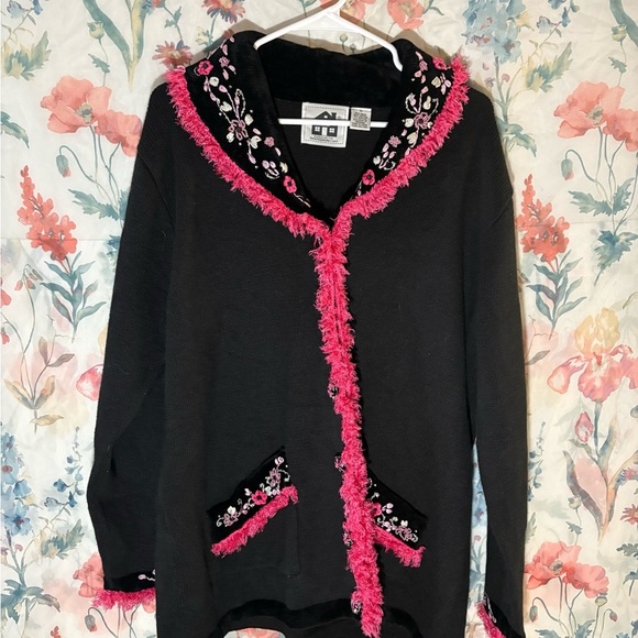 Vintage Storybook Knits Black and Pink Cardigan - Picture 1 of 13